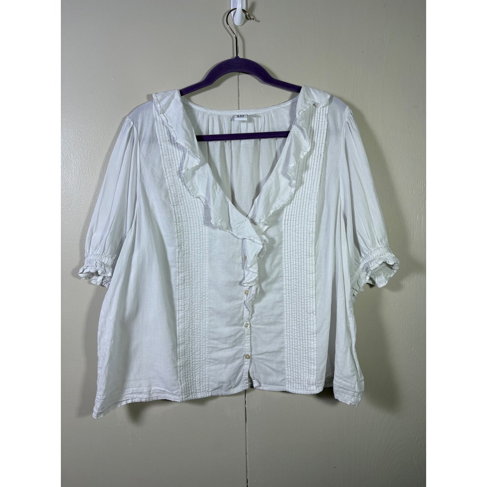 GAP XL White Ruffle Blouse Pintuck Cottagecore Pirate Prarie Peasant Coastal